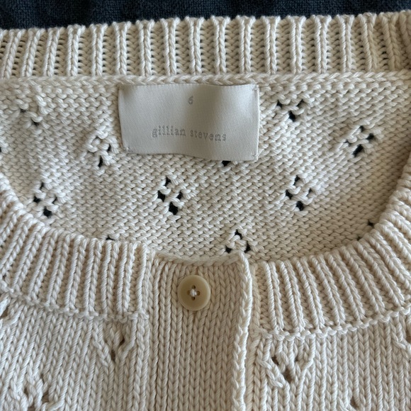 Gillian Stevens Mabel Pointelle Cardigan in Cream SMALL FLAW - Picture 2 of 15